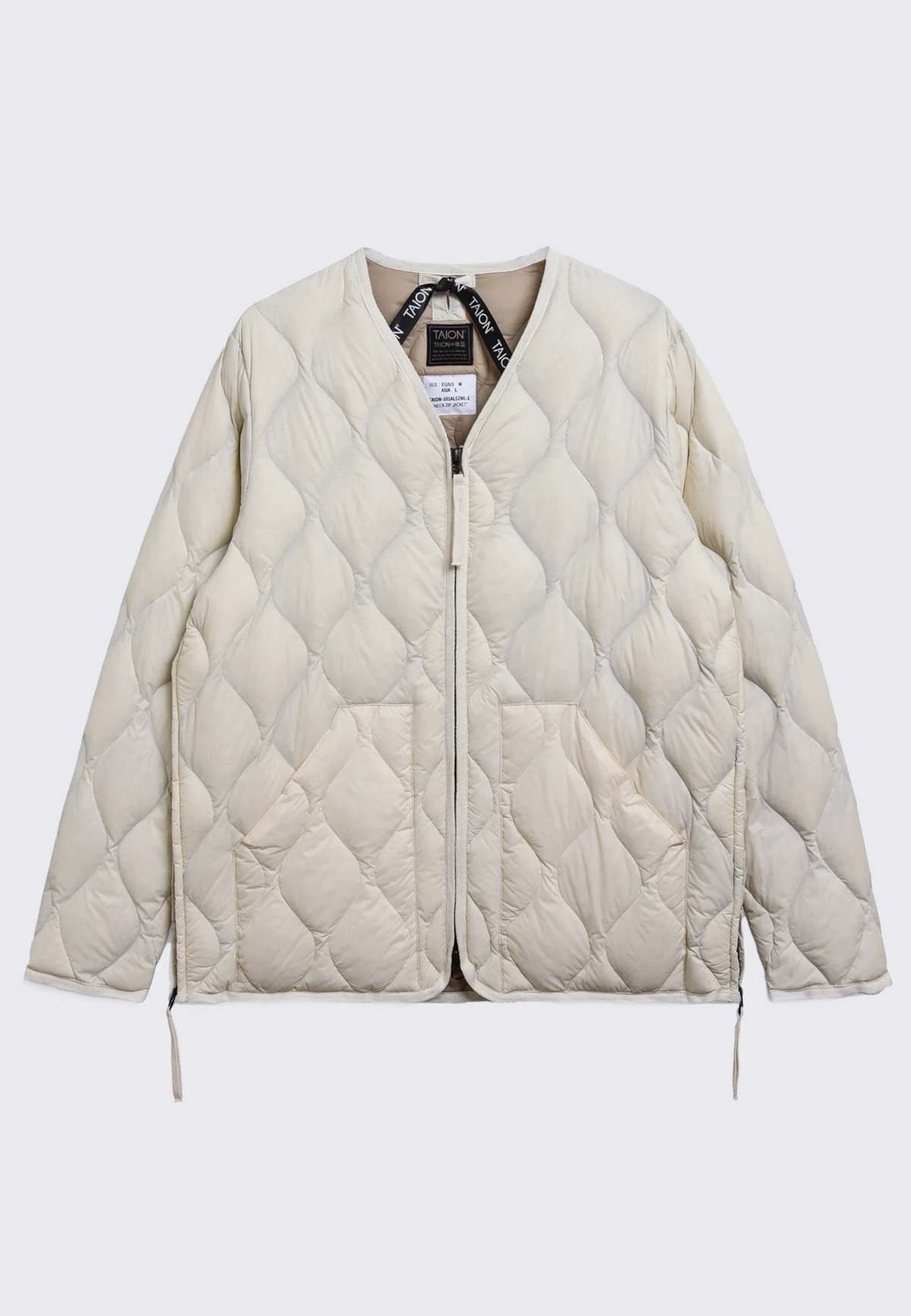 TAION Military Zip V Neck Soft Shell Down Jacket - Off White - Image 1 of 1