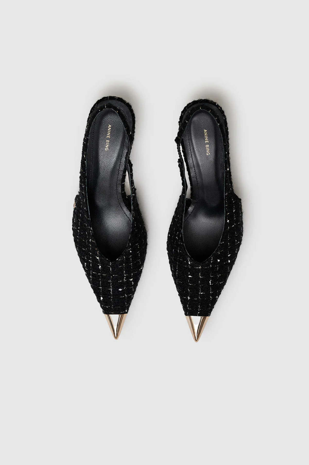 【関税込み】ANINE BING ブラック Nina ヒール ANINE BING Nina Heels With Metal Toe Cap - Black Embossed