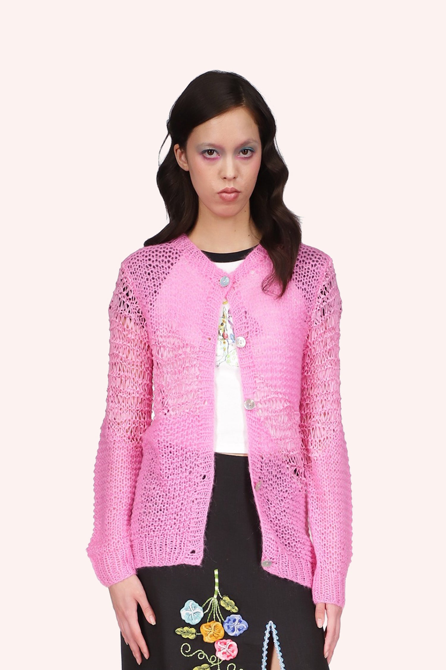 Anna Sui Mohair Tape Yarn Knit Cardigan - Hot Pink | Garmentory
