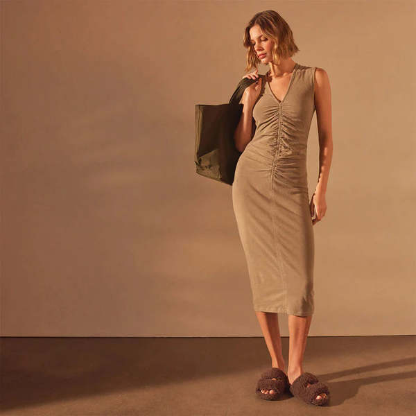James Perse Recycled Jersey Front Ruched Dress - Cashew Pigment on  Garmentory