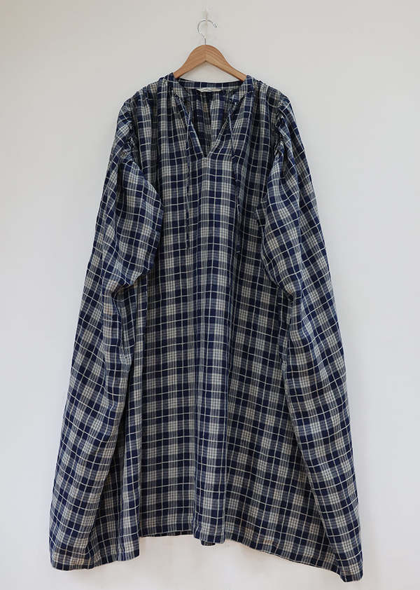 12779 Indigo High Collar Check Dress