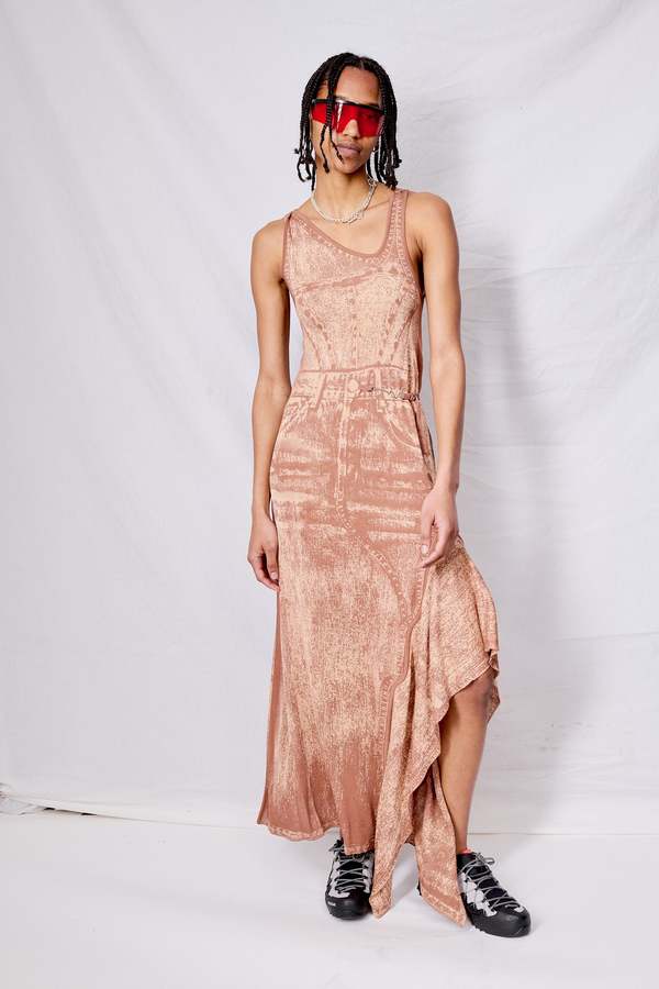 PH5 Peony Fake Denim Sheer Maxi Dress - Ginger Brown