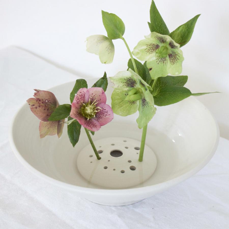Notary Ceramics Ikebana Bowl Matte White Garmentory