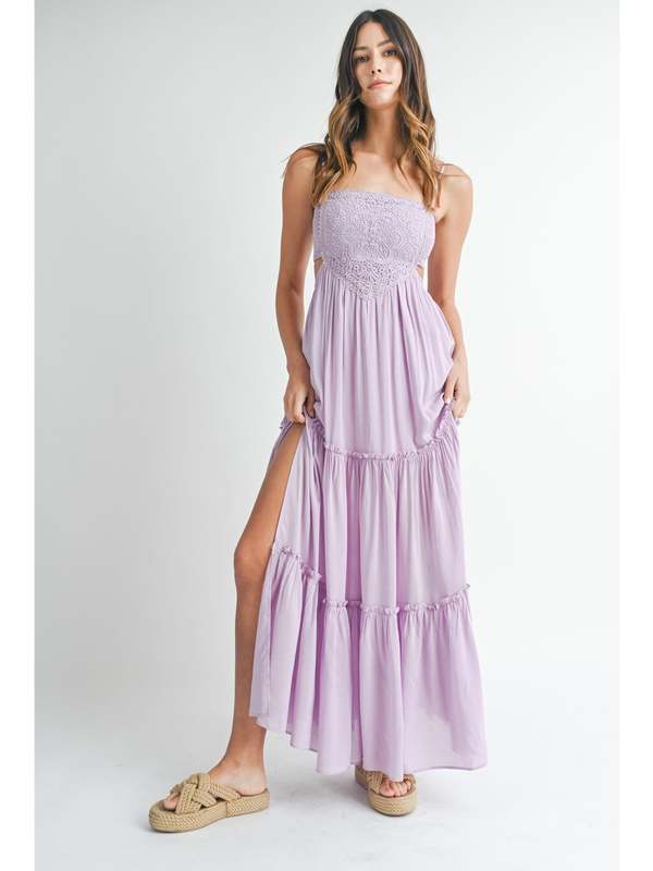 open lace back dress Sweet And Special Lace Trim A-Line Satin Dress main image 1