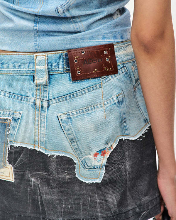 【ANDERSSON BELL】 FAUX-DENIM& LEATHER PRINTED MINI SKIRT ANDERSSON BELL Faux Denim & Leather Printed Mini Skirt