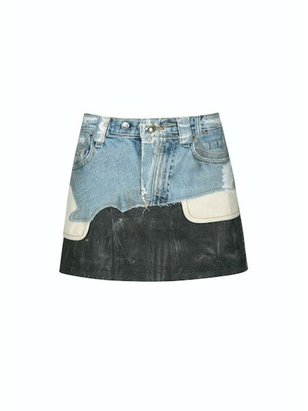 【ANDERSSON BELL】 FAUX-DENIM& LEATHER PRINTED MINI SKIRT WOMEN) FAUX-DENIM& LEATHER PRINTED MINI SKIRT apa722w(DENIM