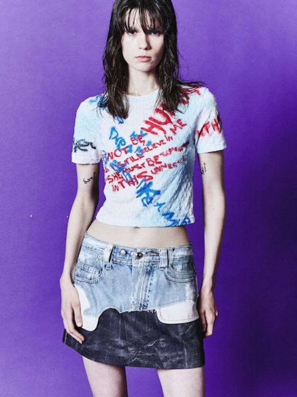 【ANDERSSON BELL】 FAUX-DENIM& LEATHER PRINTED MINI SKIRT WOMEN) FAUX-DENIM& LEATHER PRINTED MINI SKIRT apa722w(DENIM
