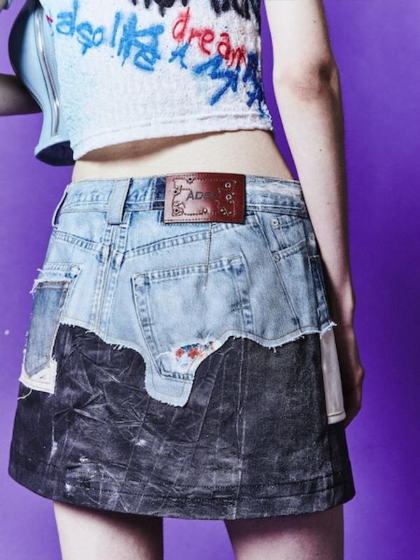 【ANDERSSON BELL】 FAUX-DENIM& LEATHER PRINTED MINI SKIRT ANDERSSON BELL Faux Denim & Leather Printed Mini Skirt