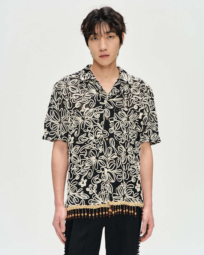 トップス Andersson Bell FLOWER JACQUARD SHIRTS Andersson Bell Flower Jacquard Tech Shirt In Black | ModeSens