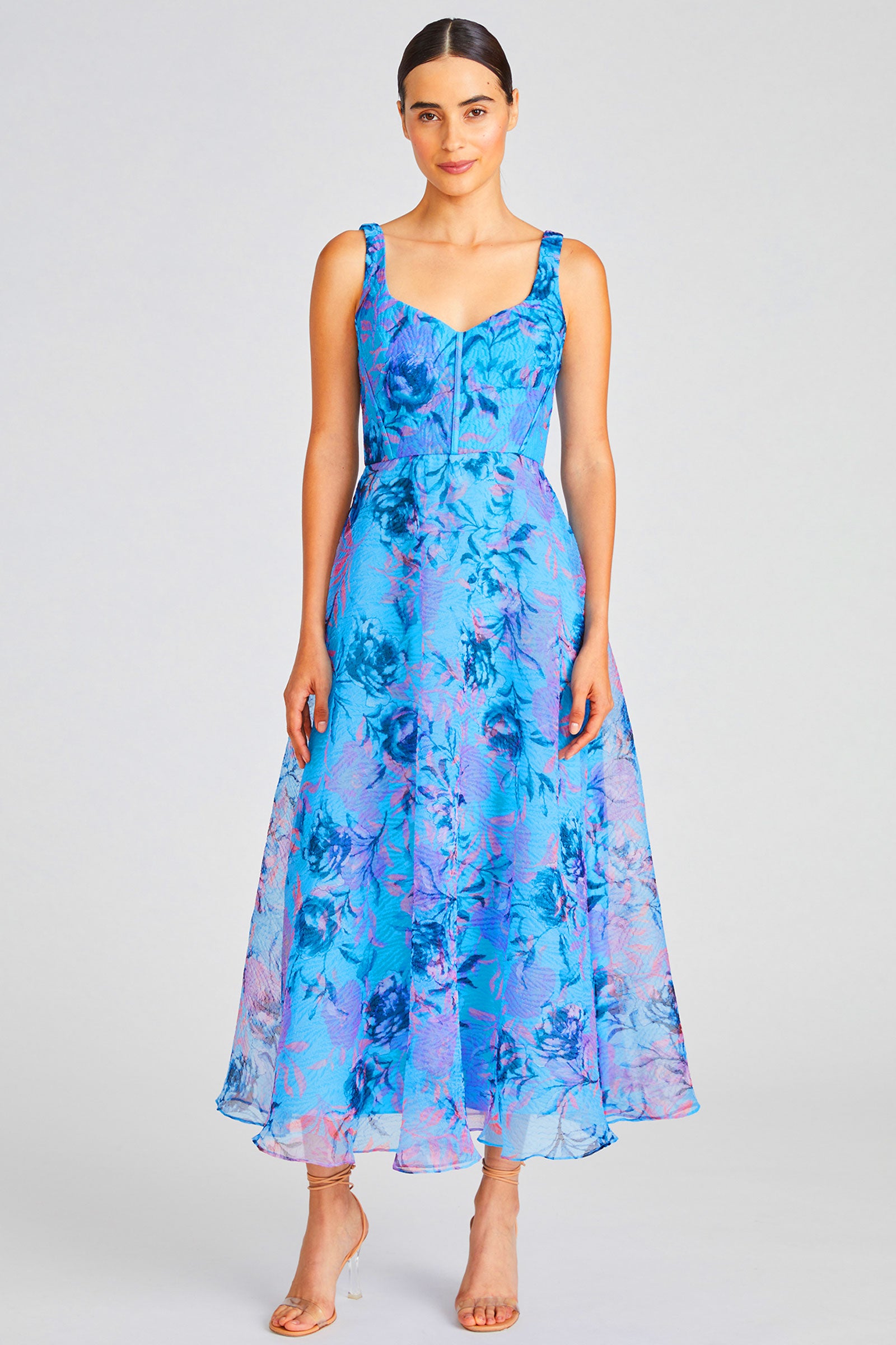 knee length dresses for ladies Floral Corseted A-line Dress  Monique Lhuillier