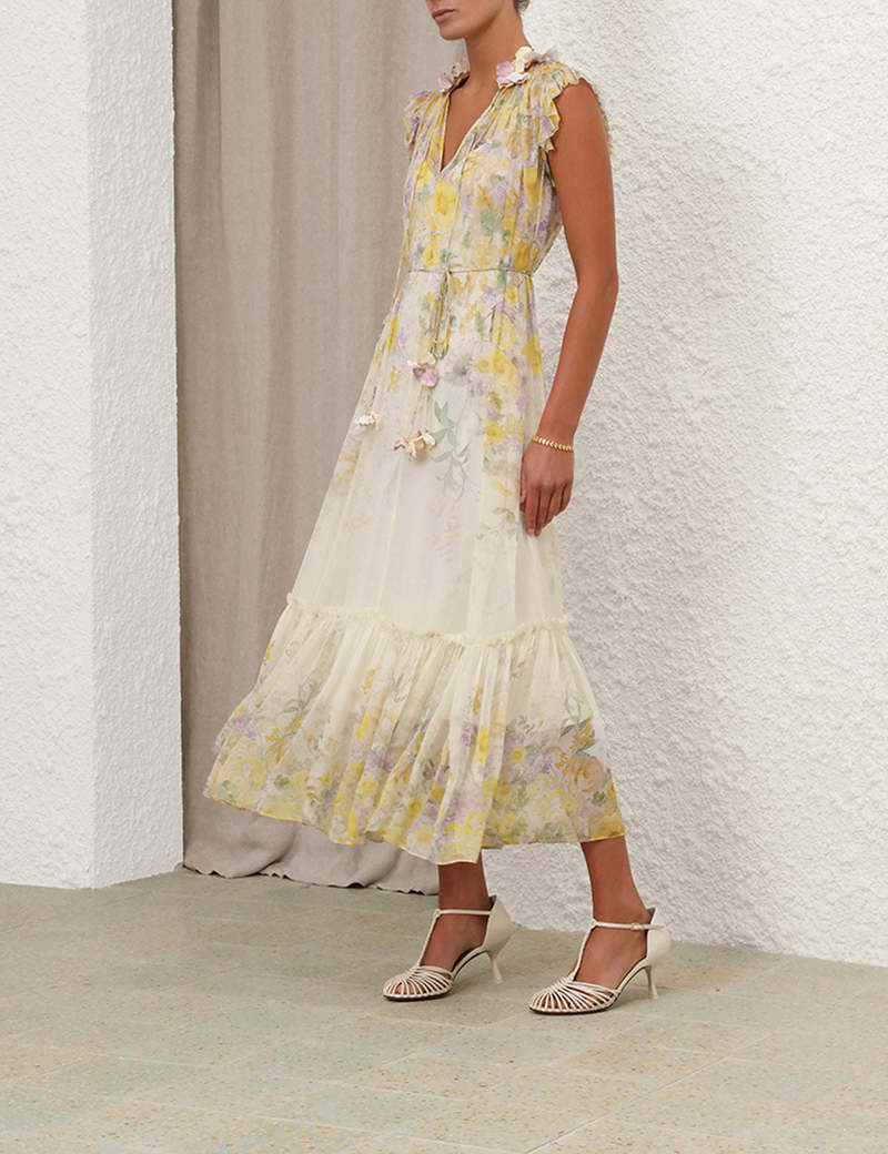 chinese dress ladies Zimmermann Harmony Tie Shoulder Midi Kaleidoscope Garden