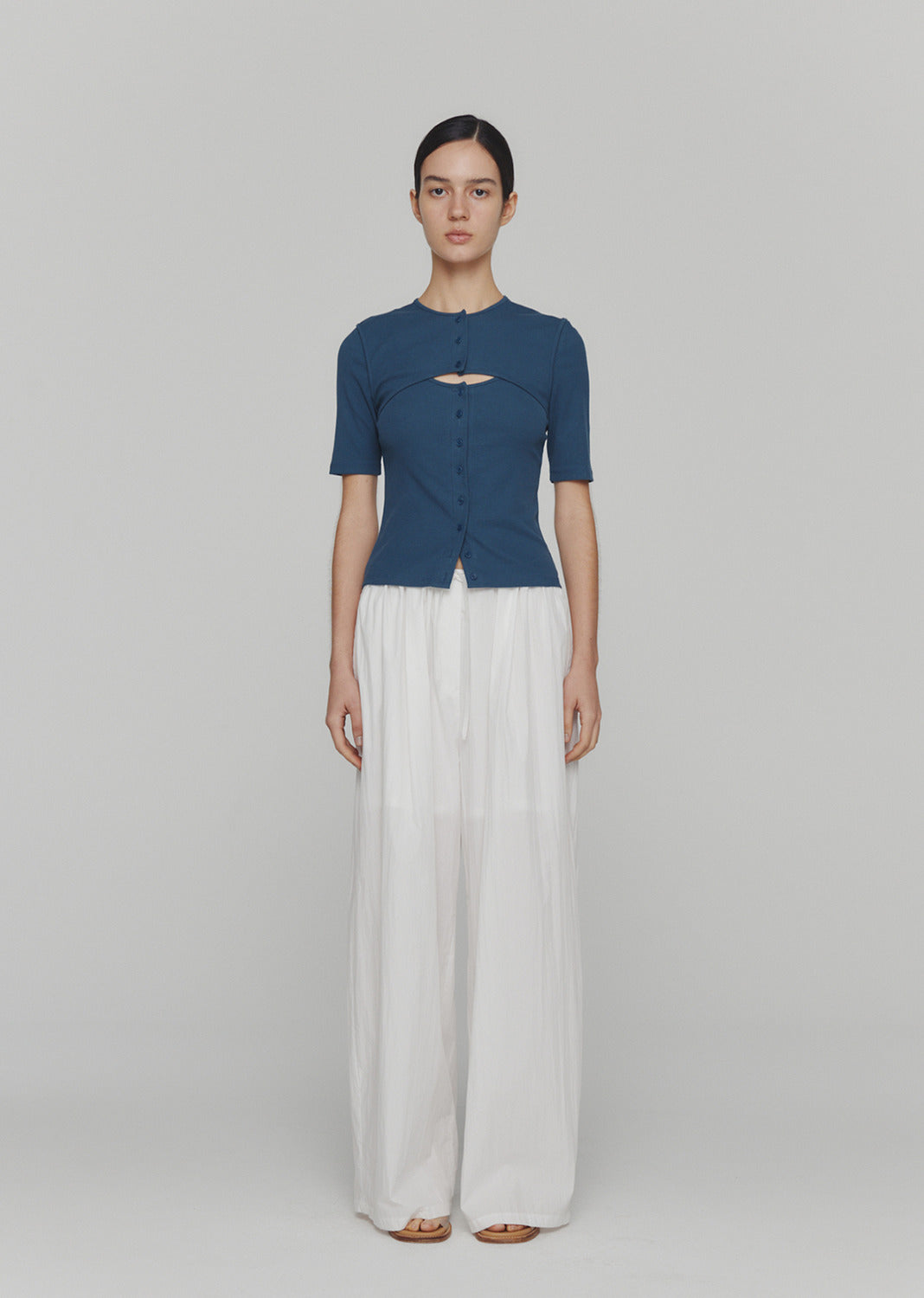 AMOMENTO COTTON BANDING WIDE PANTS - WHITE | Garmentory