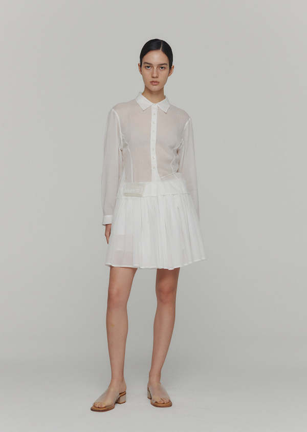 AMOMENTO COTTON SHIRRING BANDING SKORT - Brown/White | Garmentory