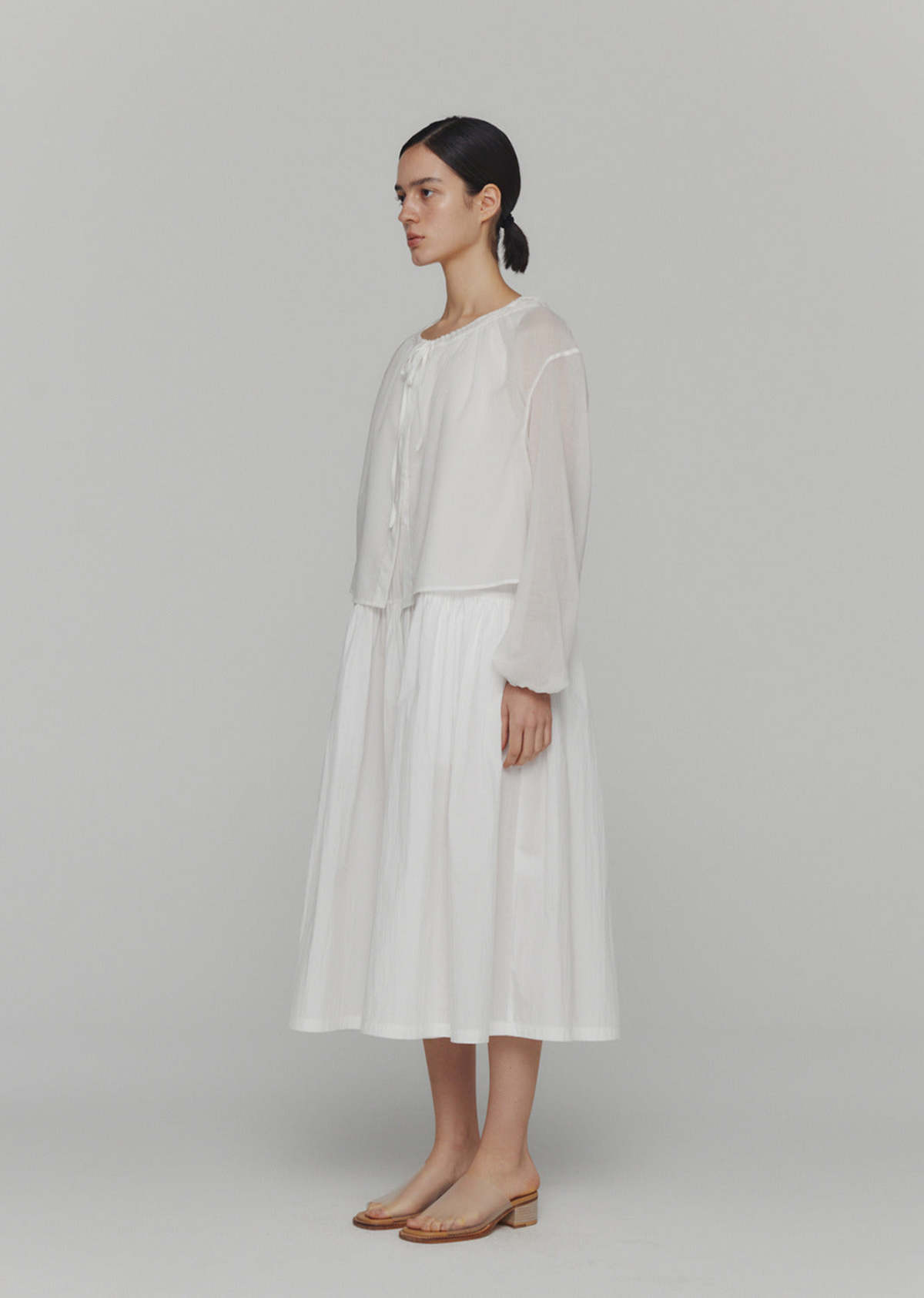 AMOMENTO COTTON SHIRRING DRESS - WHITE | Garmentory