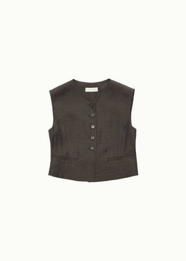 amoment STRIPE BUTTON VEST  グレー Jeovuanun Tuxedo Suit Vest for Women Cropped Pinstripe