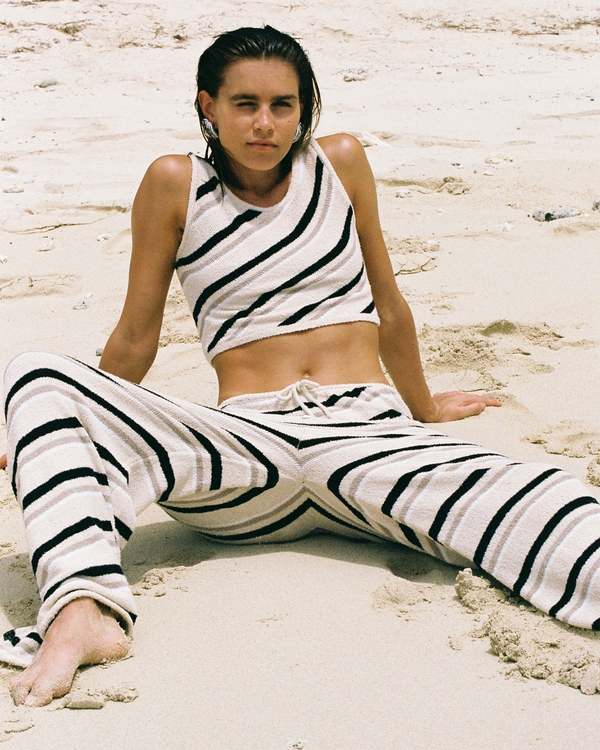 Zulu & Zephyr HUSK STRIPE KNIT PANT - Black/White | Garmentory
