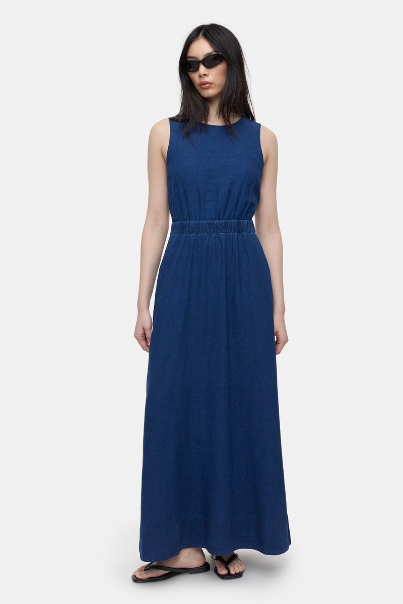 Closed Linen Mix Maxi Dress - Dark Blue | Garmentory