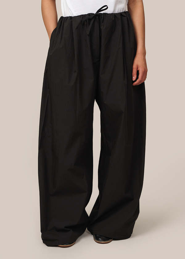 AMOMENTO Black Cotton Banding Wide Pants - Black | Garmentory