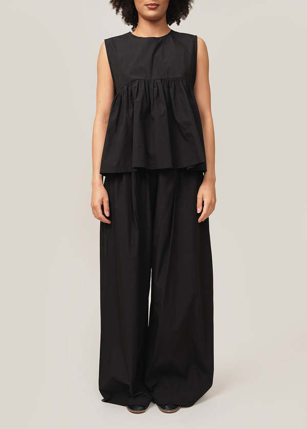 AMOMENTO Black Cotton Banding Wide Pants - Black | Garmentory