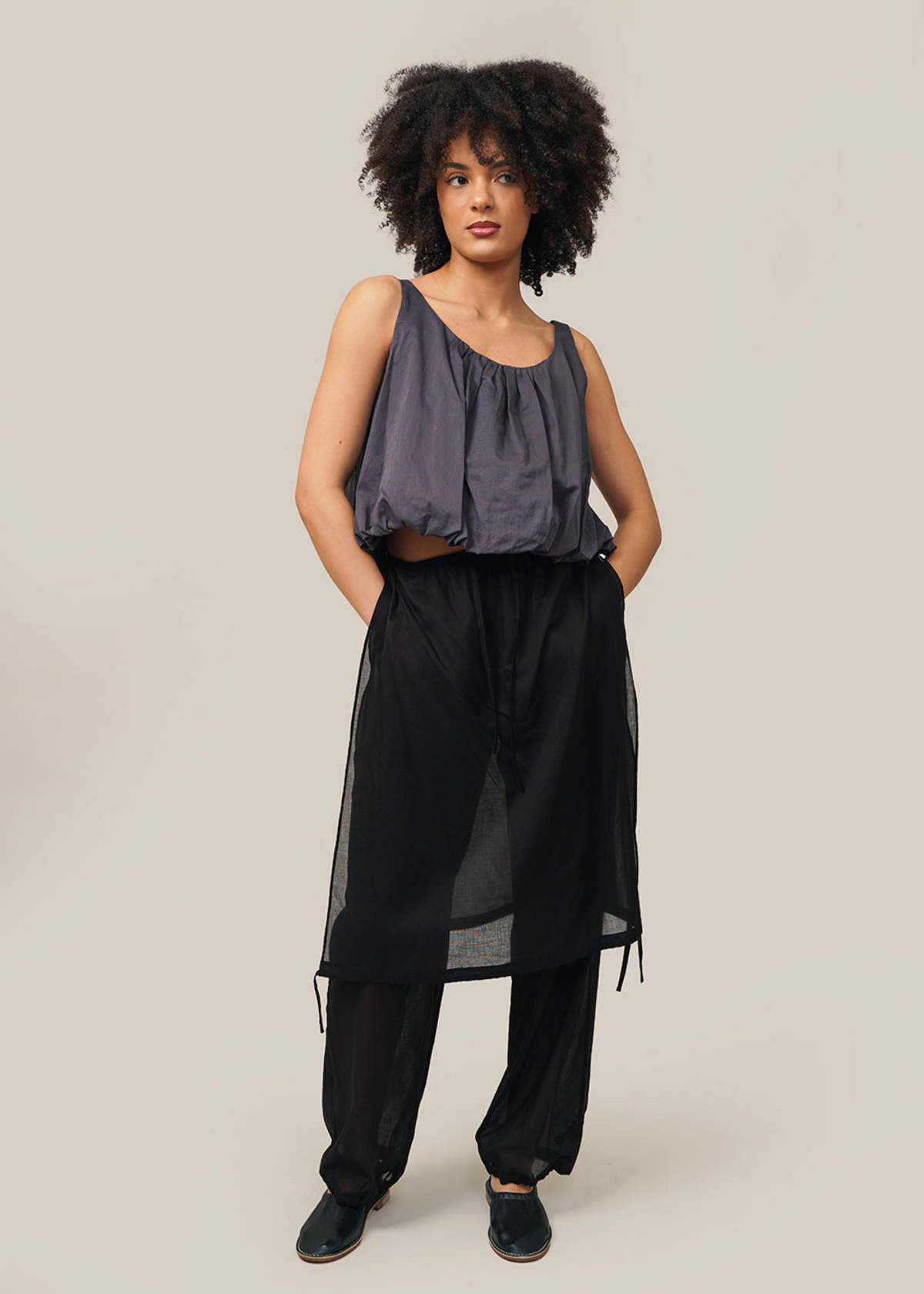 パンツ amomento | DRAWSTRING LAYERED PANTS Black-Drawstring-Layered-