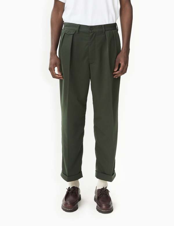 Beams Plus 2 Pleats Trousers PE Twill - Green | Garmentory