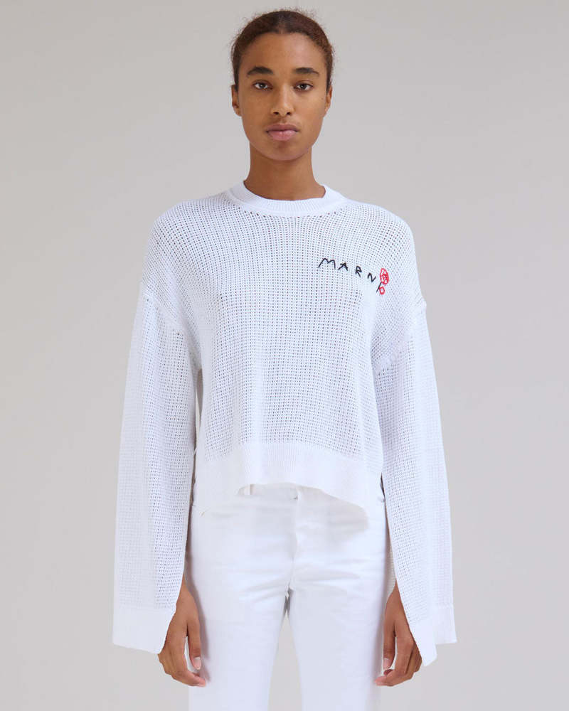 その他 MARNI WHITE COTTON KNITWEAR Marni Cotton Crochet Sweater - Lily White | Garmentory