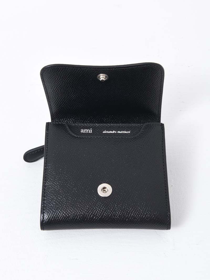 【AMI】 25SS Pairs Compact Wallet Black Black Leather Wallet - AMI Paris | WE IN STYLE