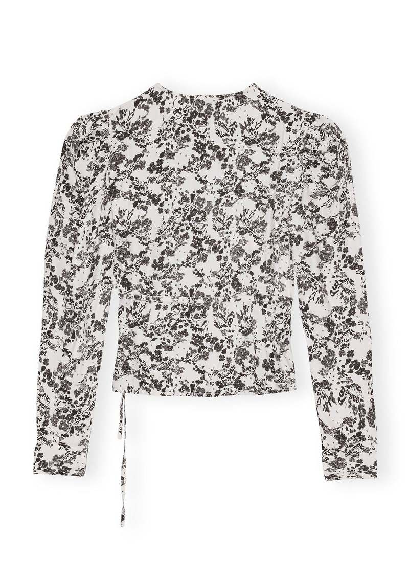 Ganni Viscose Twill Wrap Blouse - Egret | Garmentory