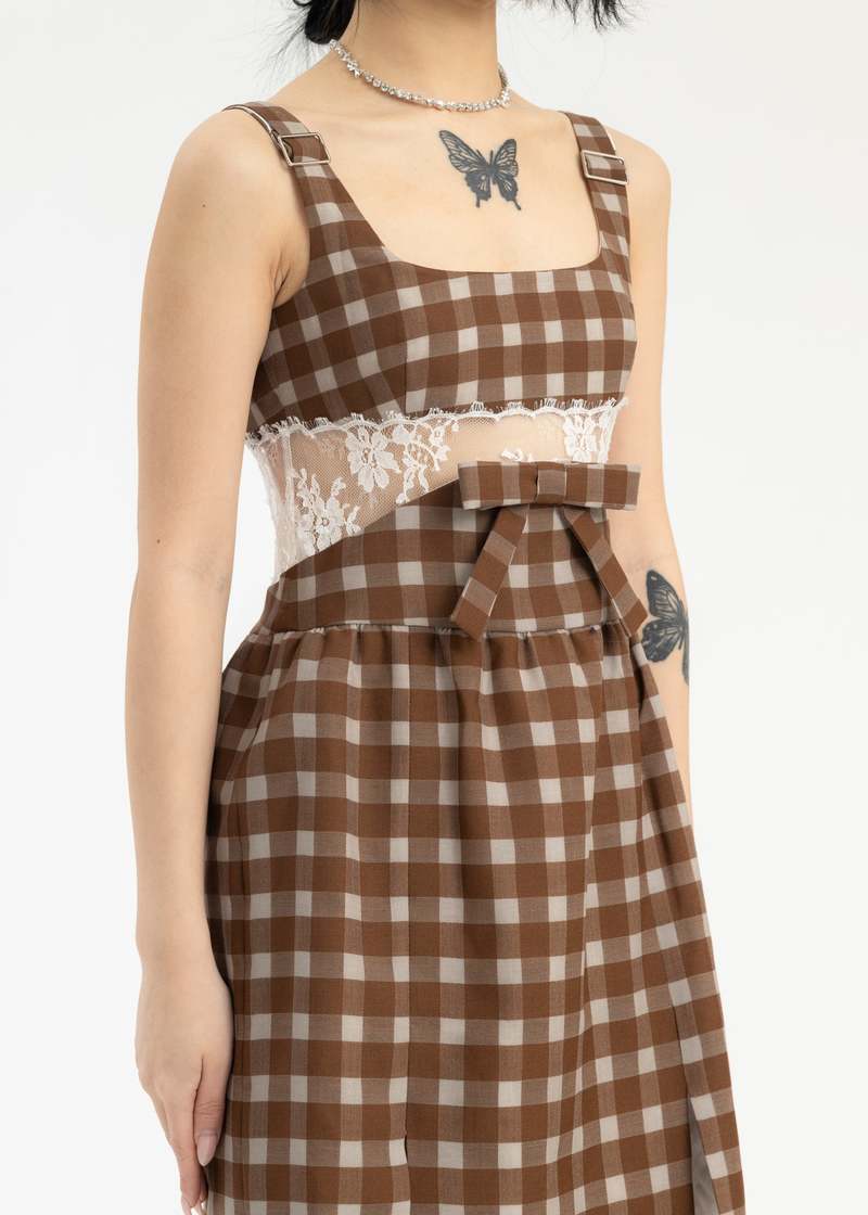 Shushu/Tong Lace Splicing Dress - Brown | Garmentory
