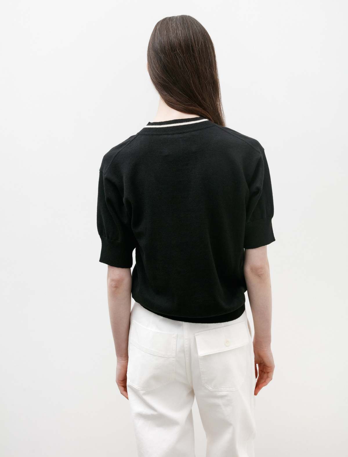 Margaret Howell MHL Tipped V Neck Hemp Cotton top - Black