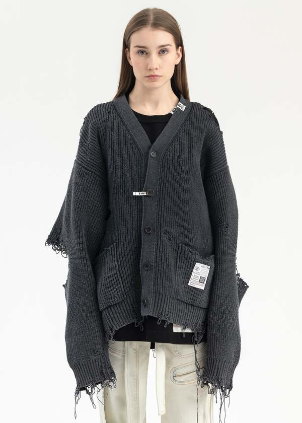 Mihara Yasuhiro BLEACHED KNIT CARDIGAN - BLACK | Garmentory