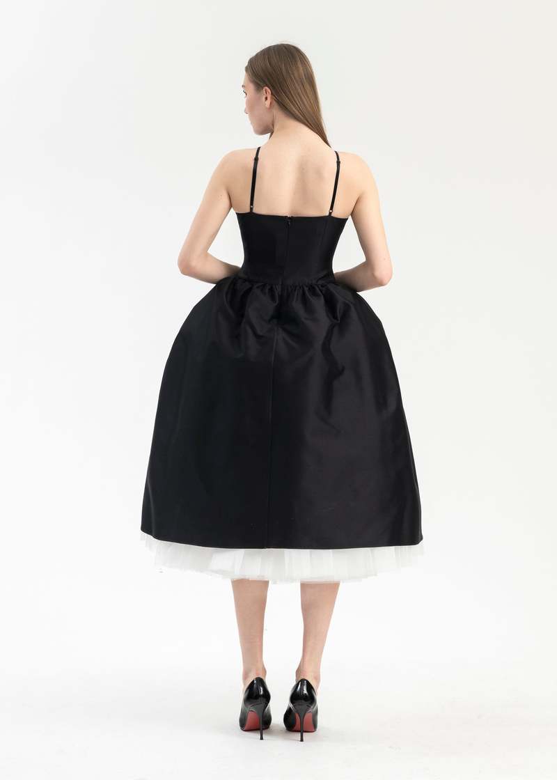shushu tong black bow mini dress SHUSHU TONG SS25 DOUBLE-BODICE BOW SLING DRESS / BLK main image 1