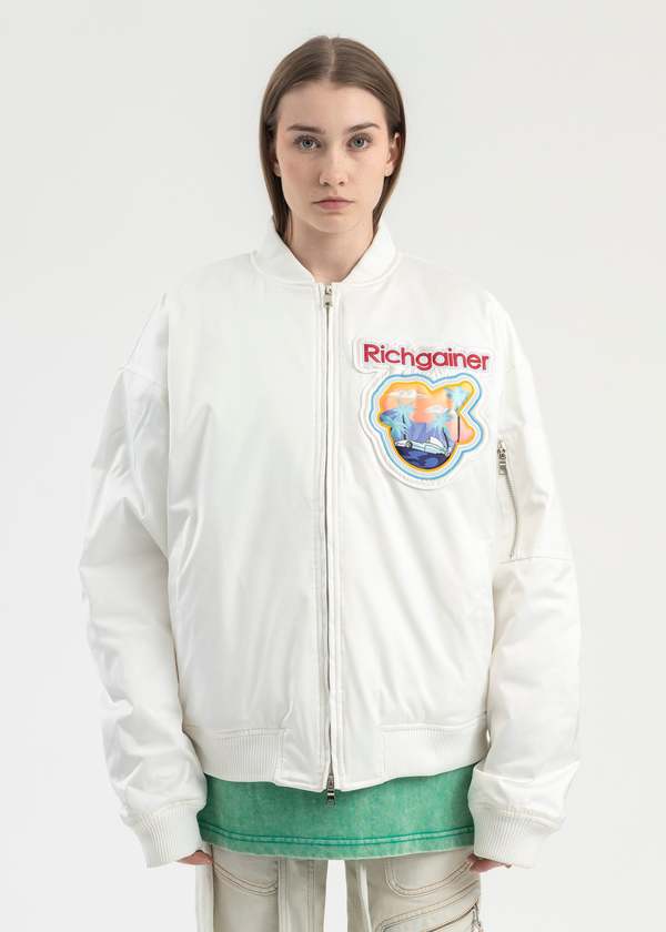 RICHGAINER EMBROIDERY PATCHWORK BOMBER JACKET - WHITE