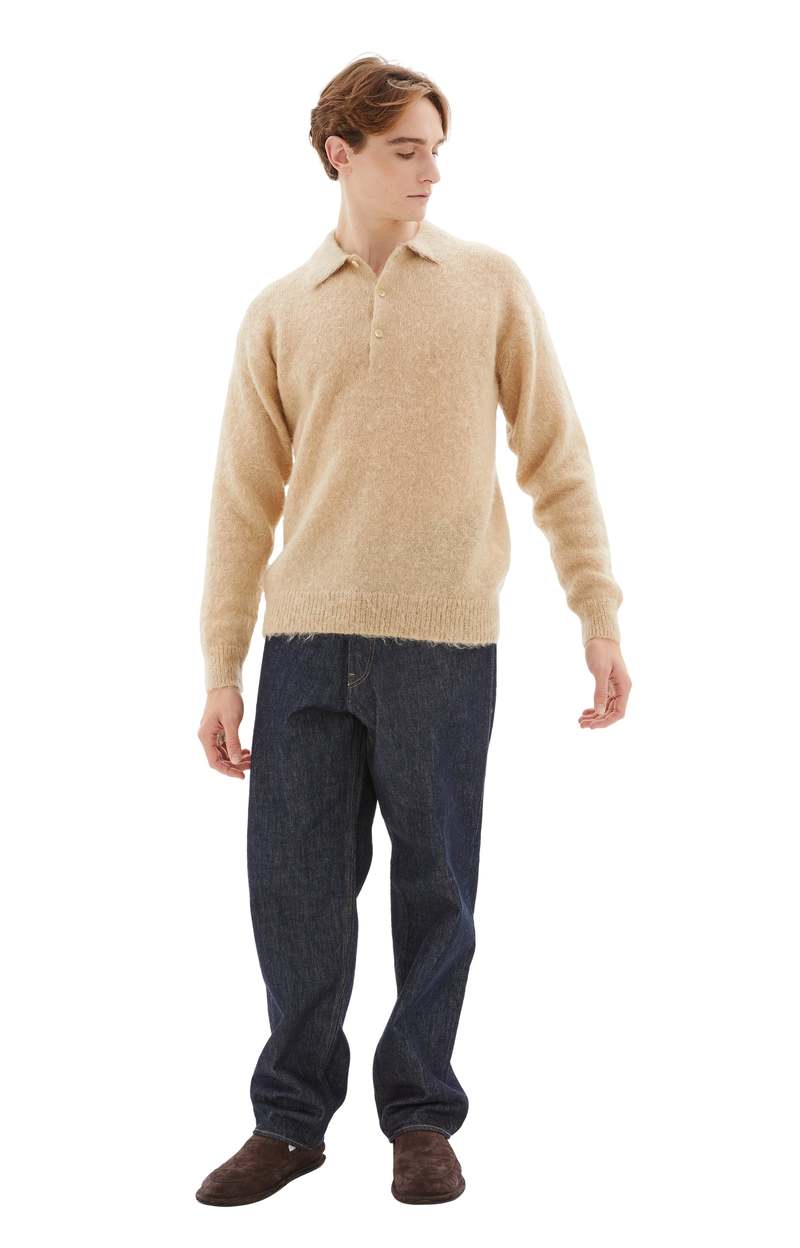 Auralee Brushed Super Kid Mohair Polo - Beige | Garmentory