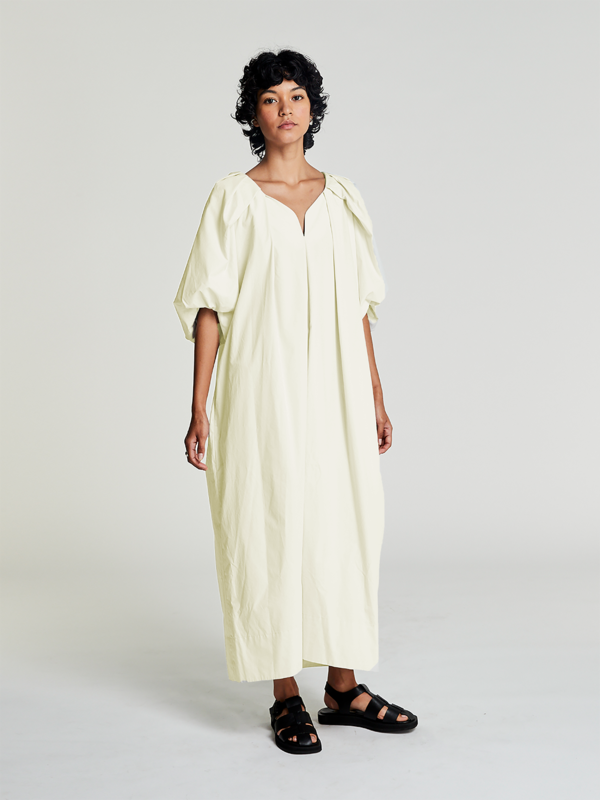 SAYAKA DAVIS NEW YORK Tucked Cocoon Dress - Lemon Cream on Garmentory