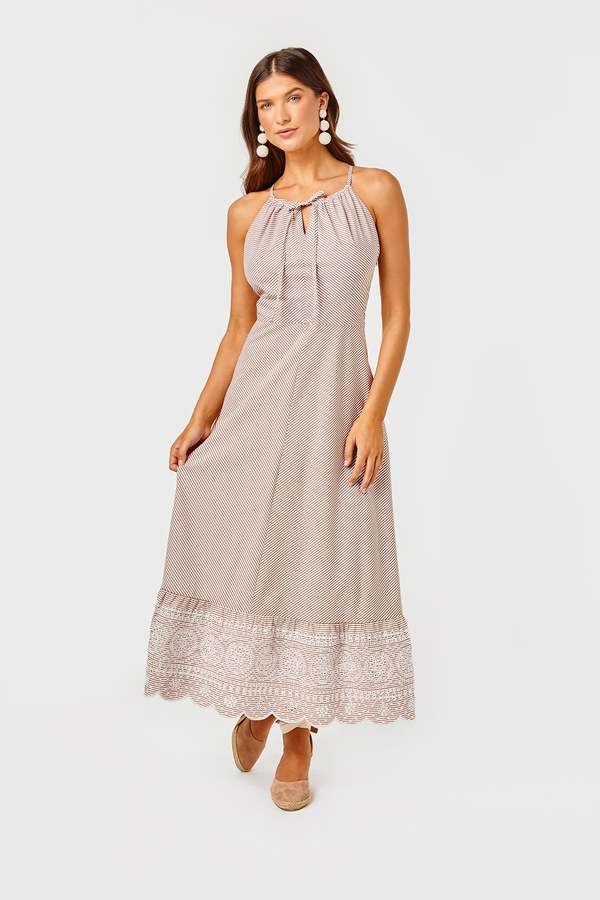 Cartolina Juliet Embroidered Cotton Poplin Eyelet Dress - Mocha/White  Stripes | Garmentory