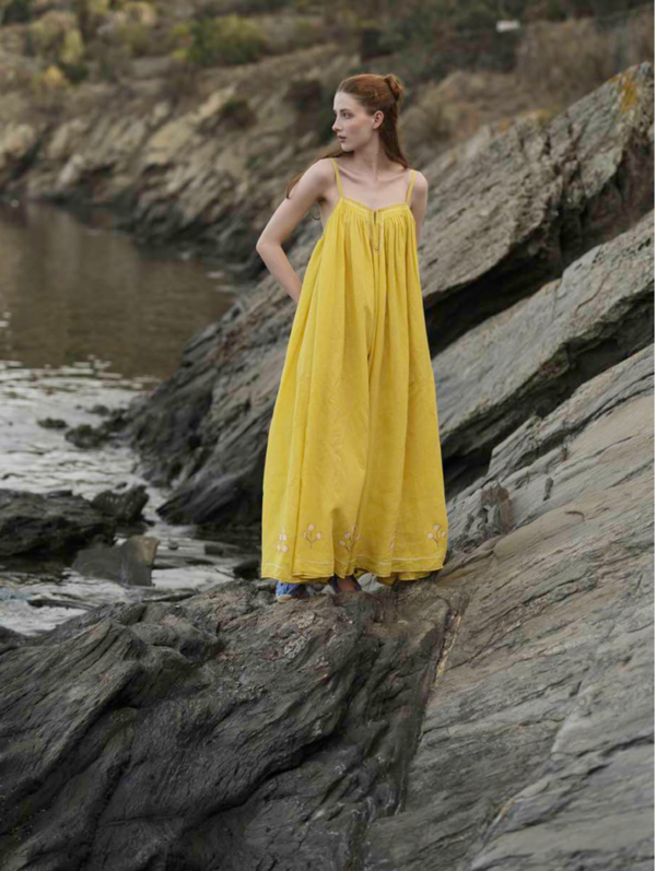 Zenobia Pintucked Embroidered Linen Maxi Dress | Garmentory Zenobia Pintucked Embroidered Linen Maxi Dress | Garmentory