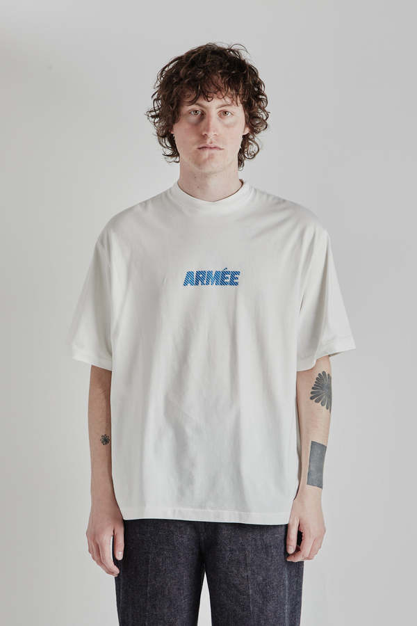 Blurhms Rootstock Arme Print Wide Tee - White/Blue | Garmentory