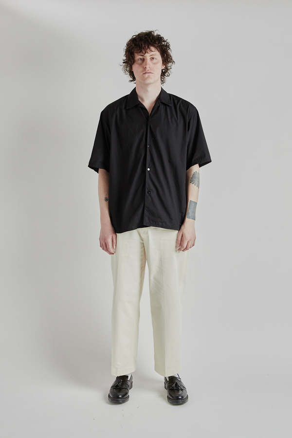 Blurhms Chambray Open Collar Shirt - Black | Garmentory