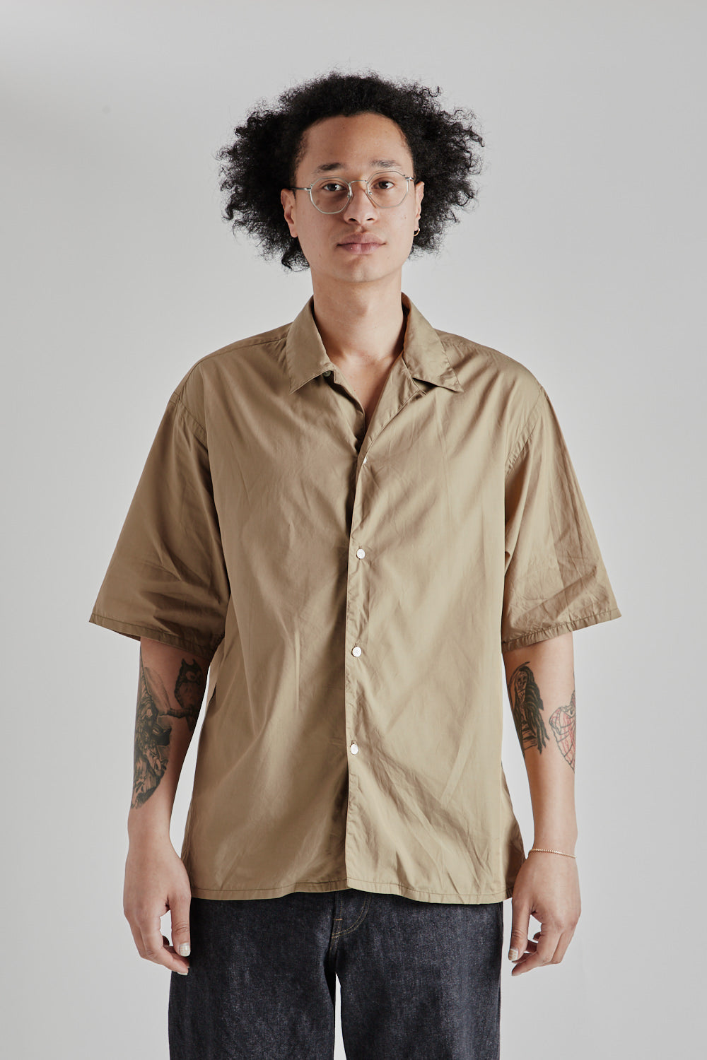Blurhms Chambray Open Collar Shirt - Olive Beige | Garmentory