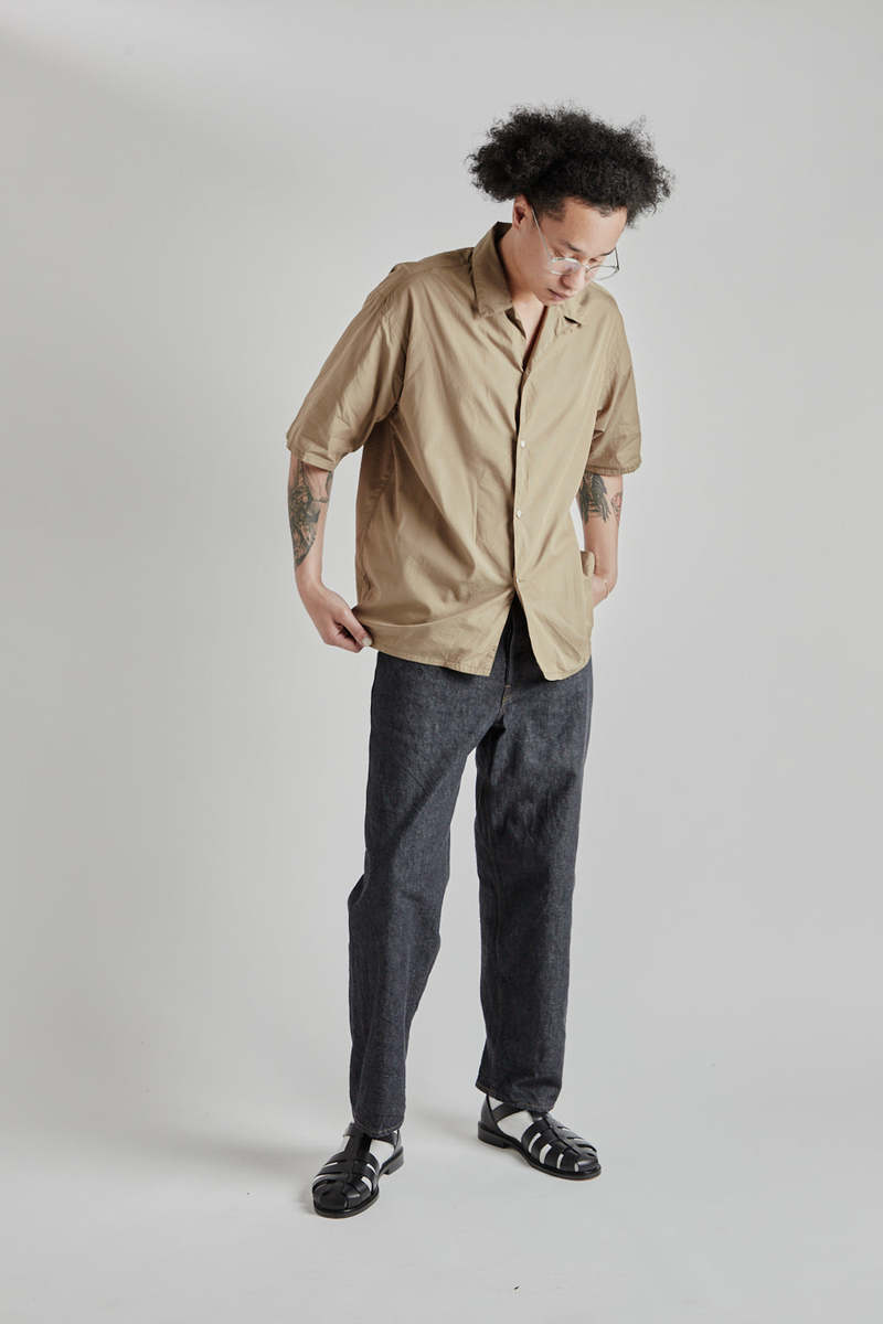 Blurhms Chambray Open Collar Shirt - Olive Beige | Garmentory