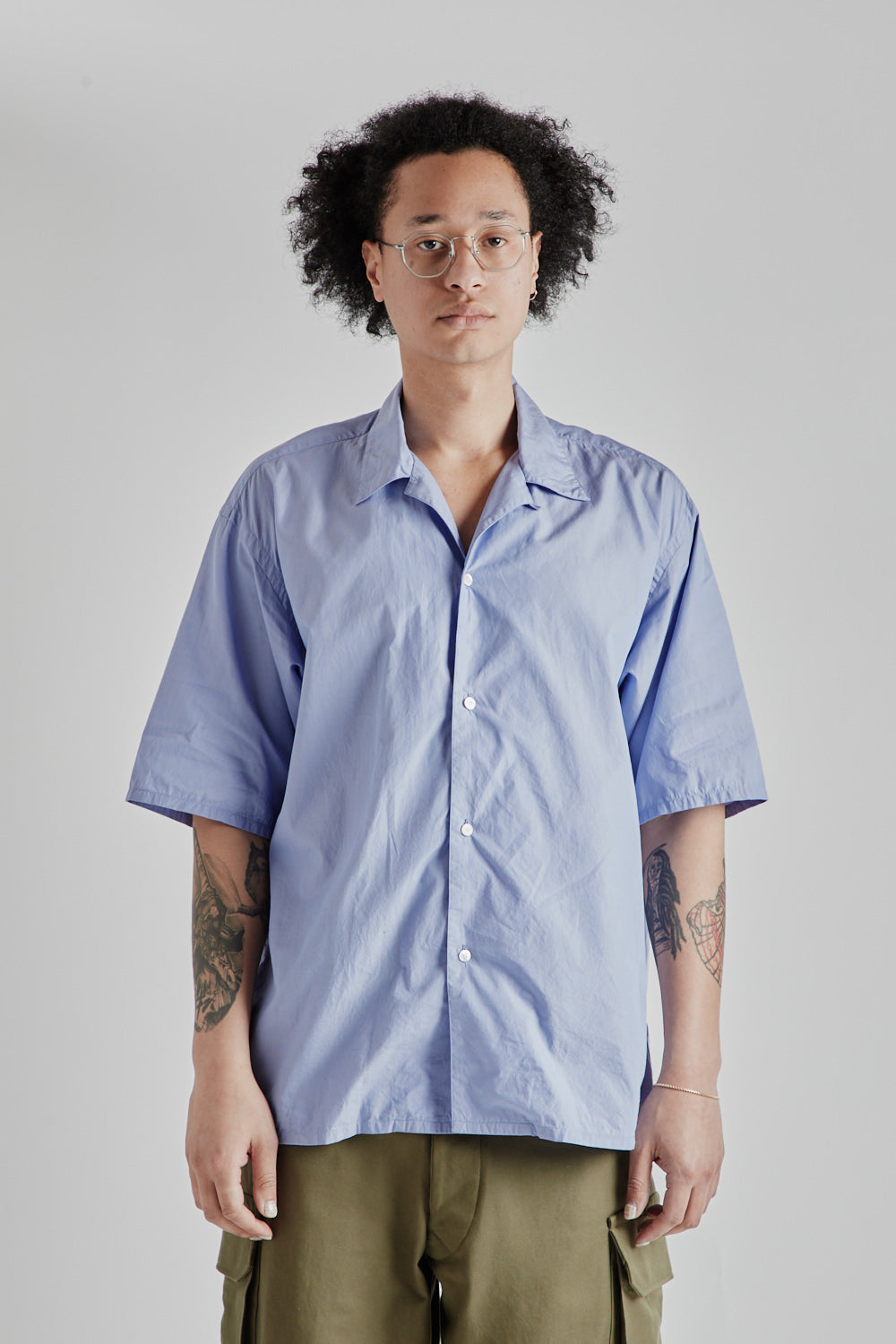 Blurhms Chambray Open Collar Shirt - Saxe | Garmentory