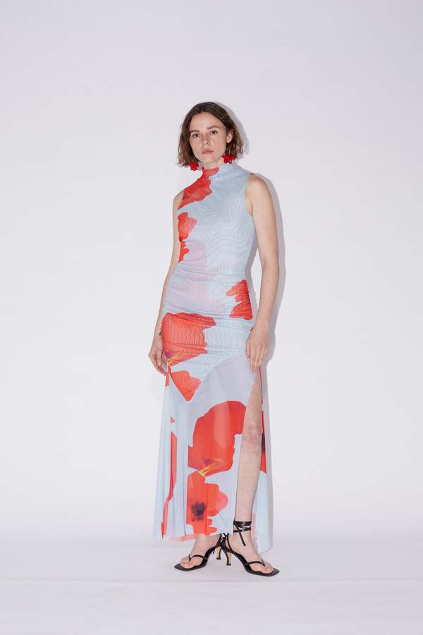 SAEMDI FLORAL PRINTED MESH DRESS - BLUE | Garmentory SAEMDI FLORAL PRINTED MESH DRESS - BLUE | Garmentory