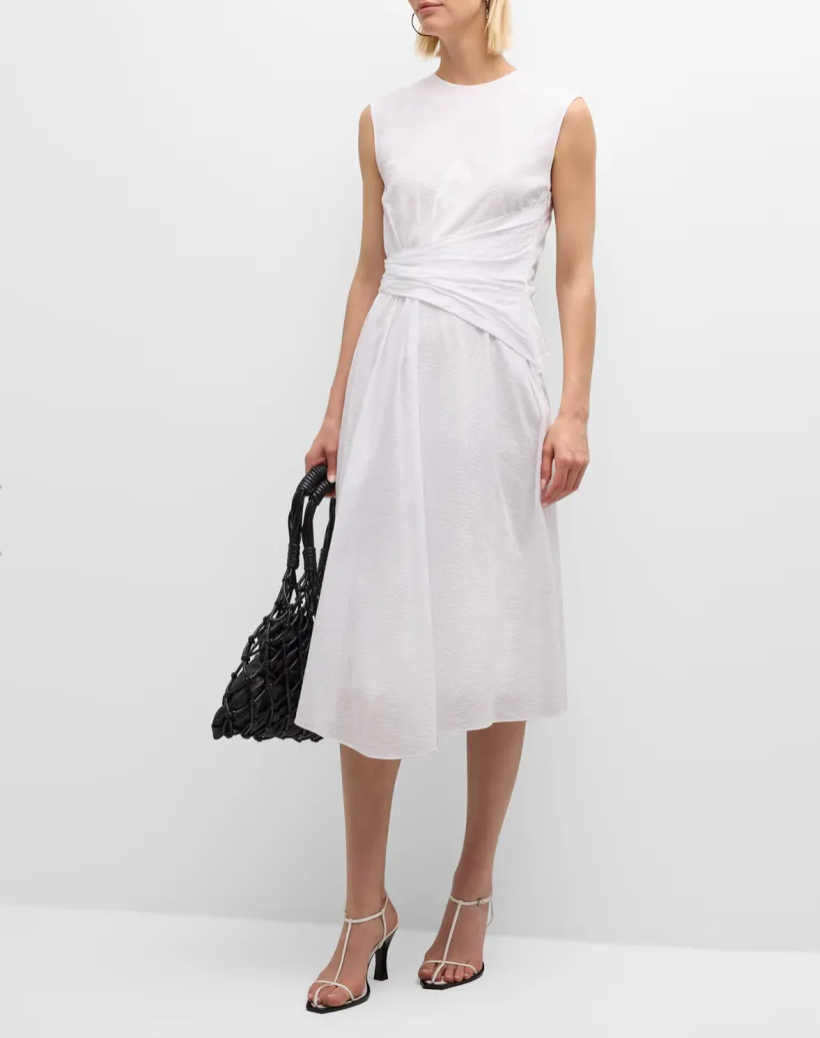 FRAME Denim Ruched Sleeveless Midi Dress - White