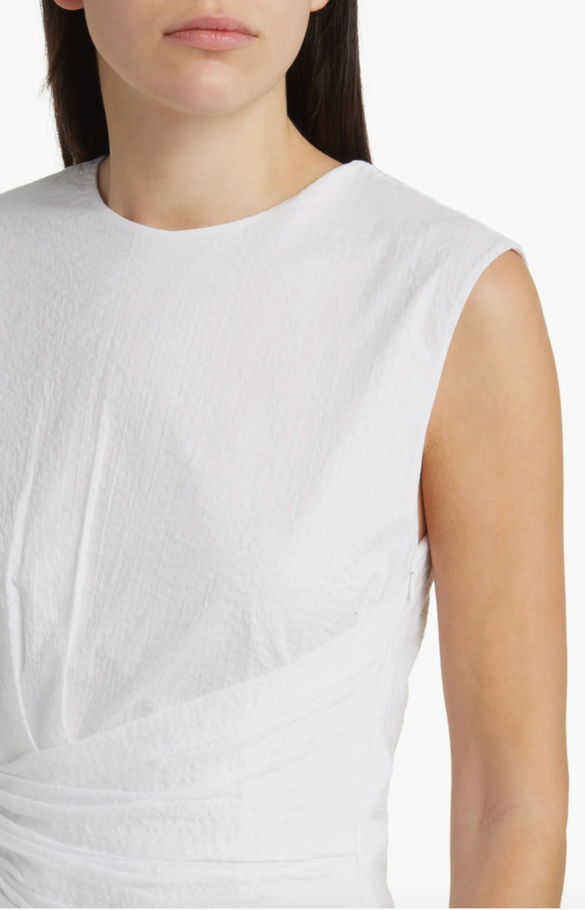 FRAME Denim Ruched Sleeveless Midi Dress - White