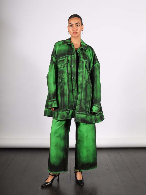 Melitta Baumeister Denim Jacket - Green Painted Denim | Garmentory