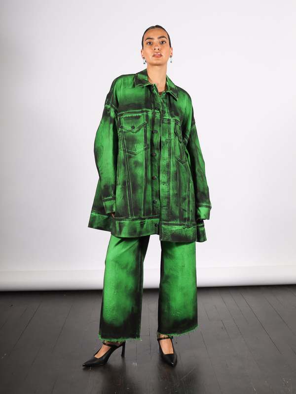 Melitta Baumeister Denim Jacket - Green Painted Denim | Garmentory