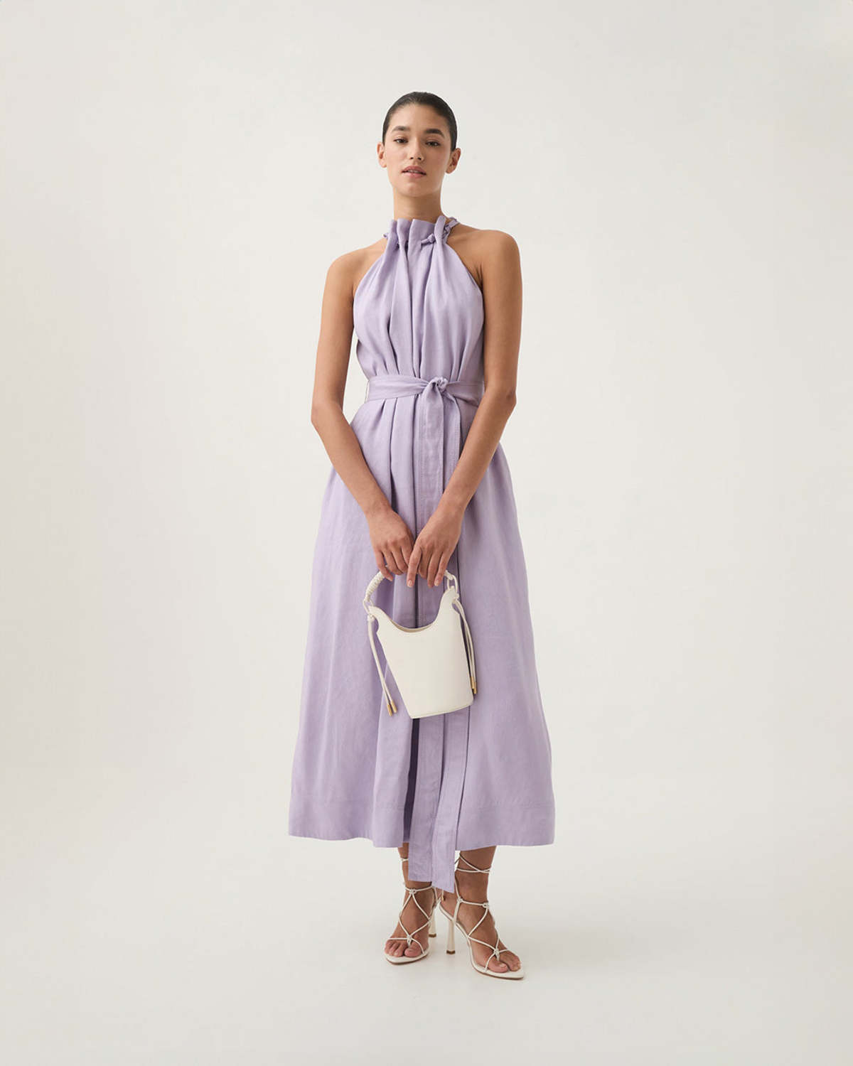 knee length dresses for ladies Mariel Trapeze Midi Dress-IVORY / 16
