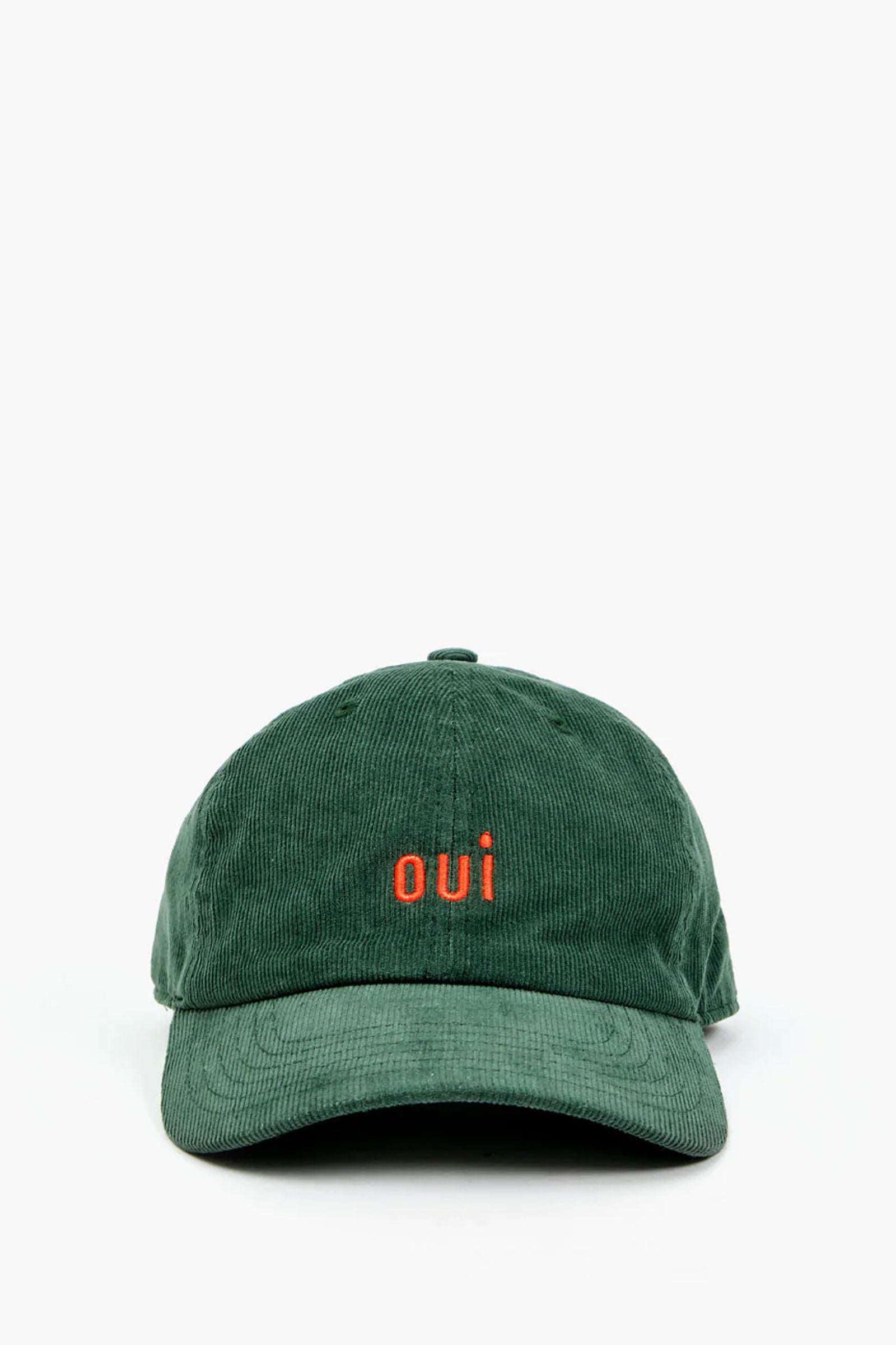Clare V. Corduroy Petit Oui Baseball Cap - Olive/Coral 