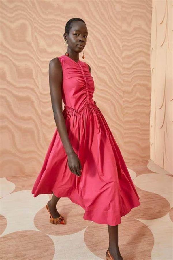 fitted top flowy skirt dress Ulla Johnson Vesela Cami Midi Dress Water Blossoms main image 0